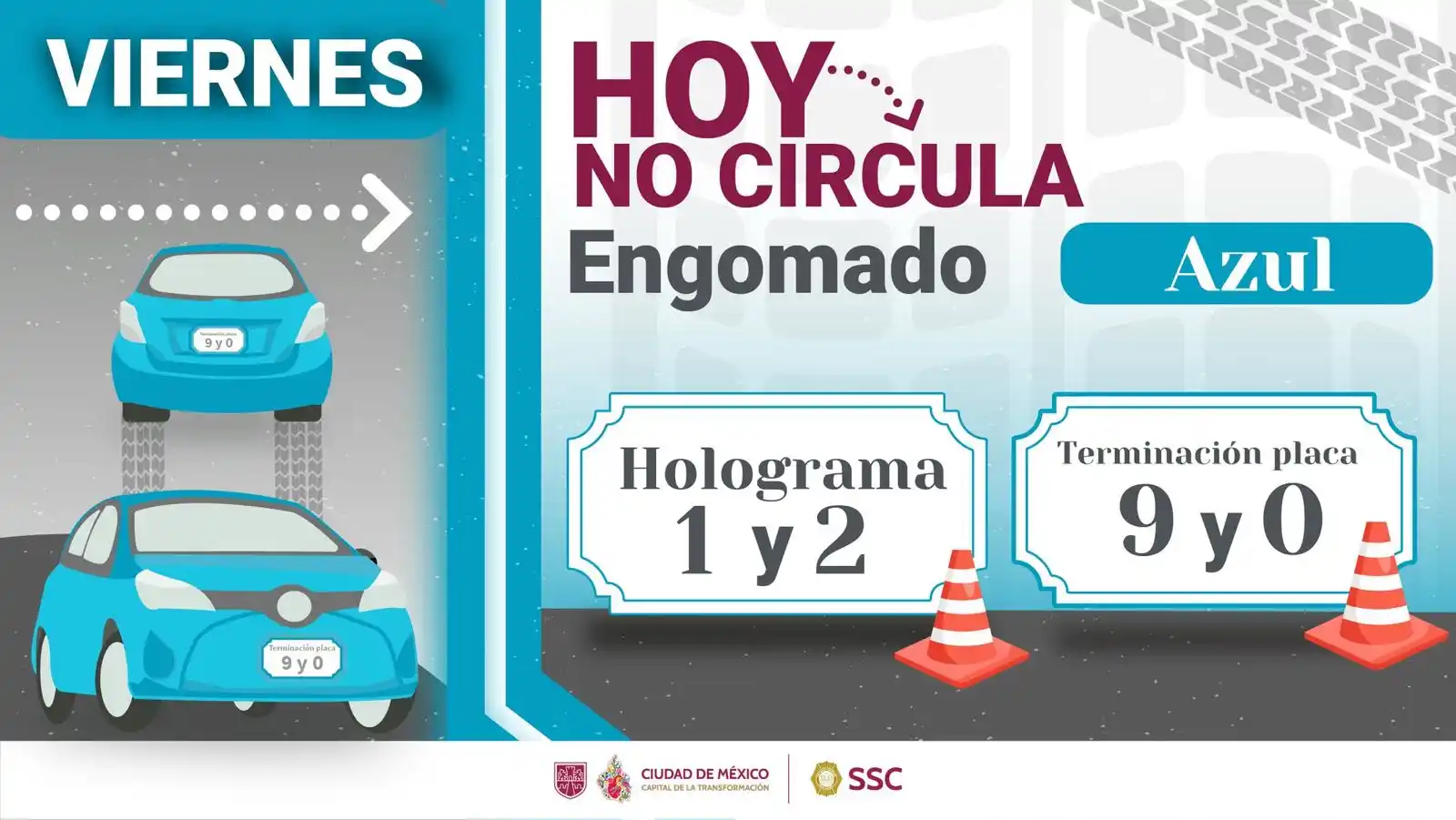 Image from Secretaría de Seguridad Ciudadana de la Ciudad de México: https://acortar.link/DAoAO4 Este jueves, el programa Hoy No Circula ap...