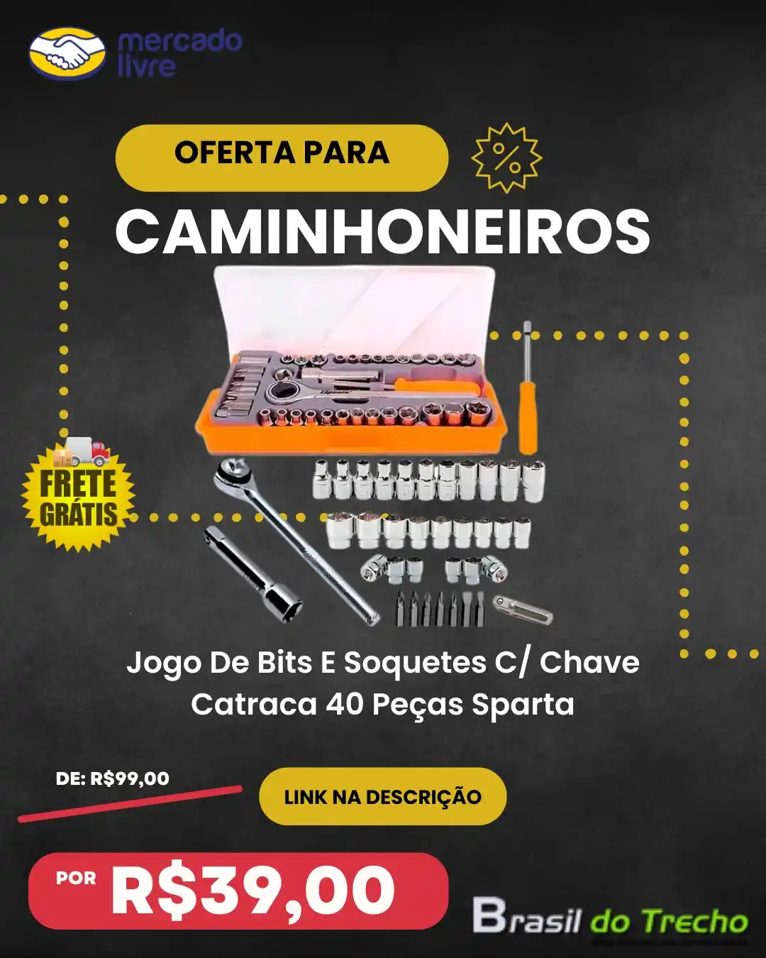 Image from Brasil Do Trecho: *Jogo De Bits E Soquetes C/ Chave Catraca 40 Peças Sparta*  R$: 39,00 ...