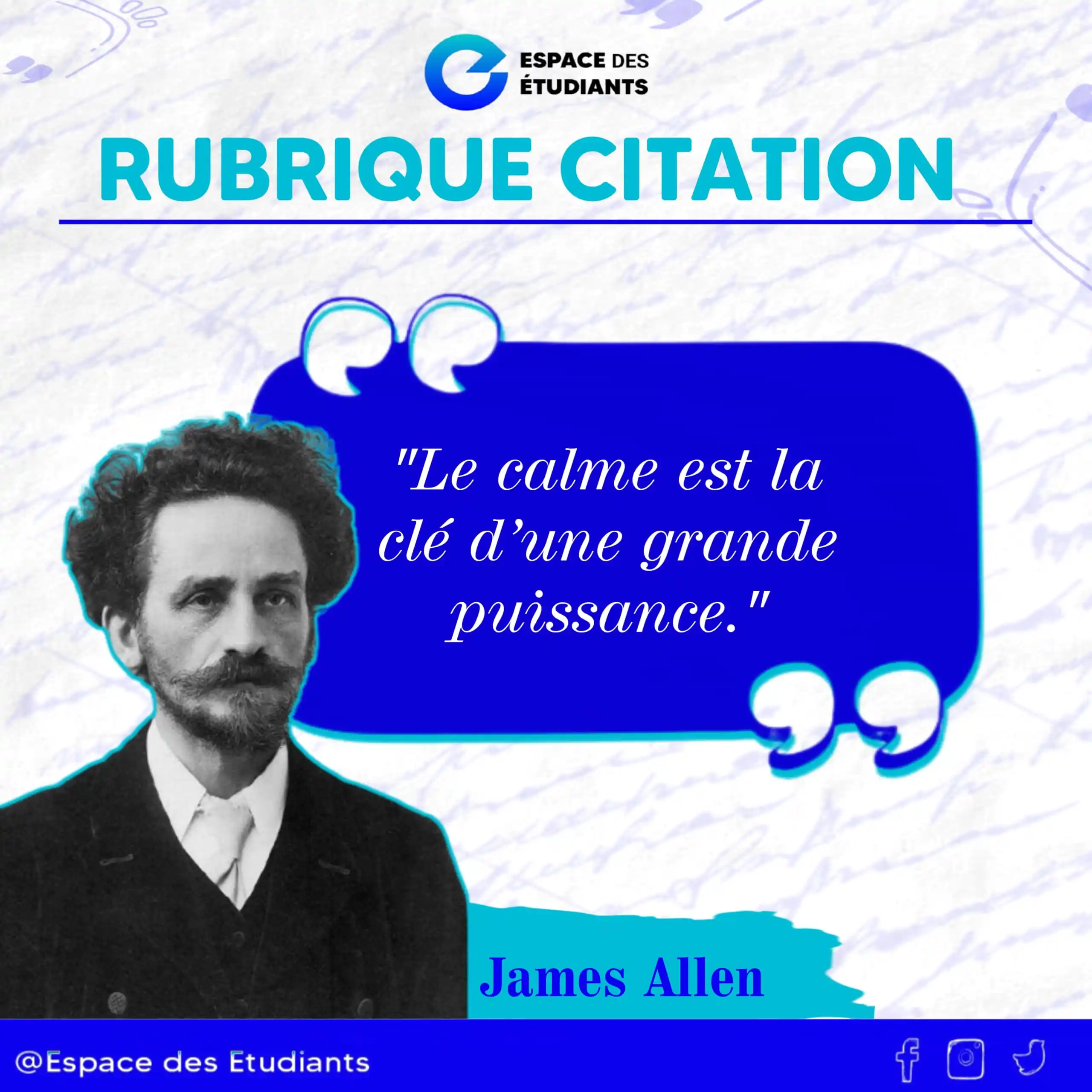 Image from Espace des Étudiants (EE) 🎊💡📚🕯: *"Le calme est la clé d’une grande puissance."  James Allen*     Dans ...