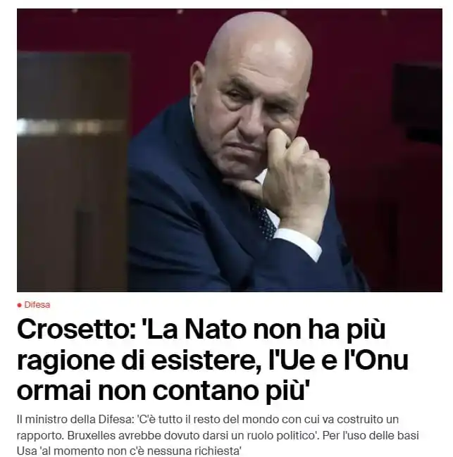 Image from Pro Italia: Persino Crosetto ci è arrivato: i carrozzoni sovranazionali non contan...