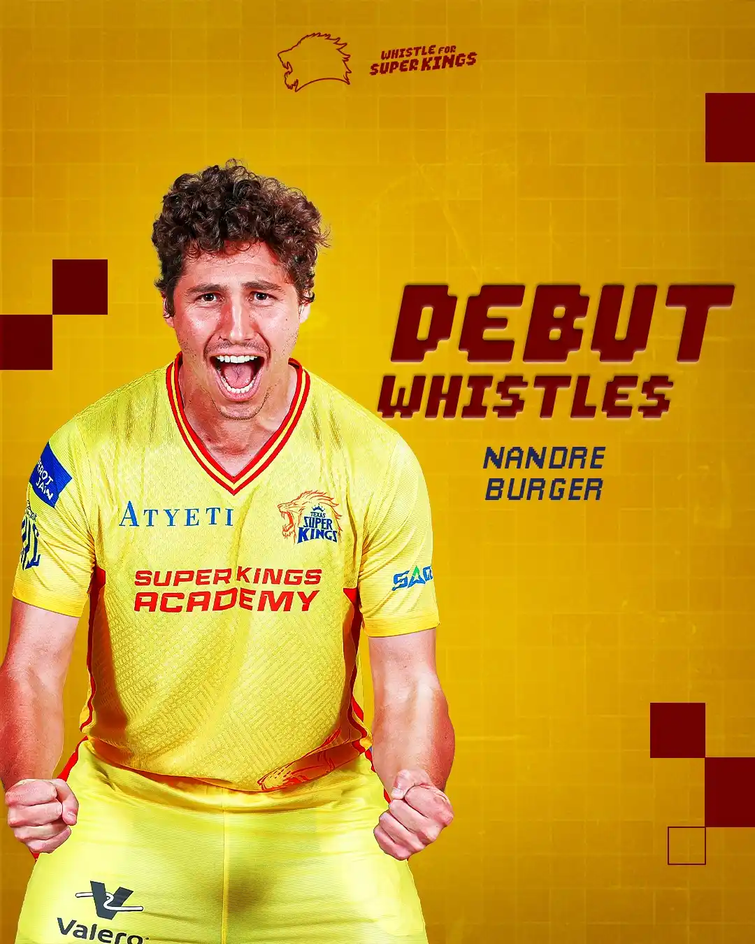 Image from Texas Super Kings: Speed run begins! ⚡️ 𝐑𝐎𝐀𝐑 well, Nandre Burger! 🦁🙌  <a class="tex...