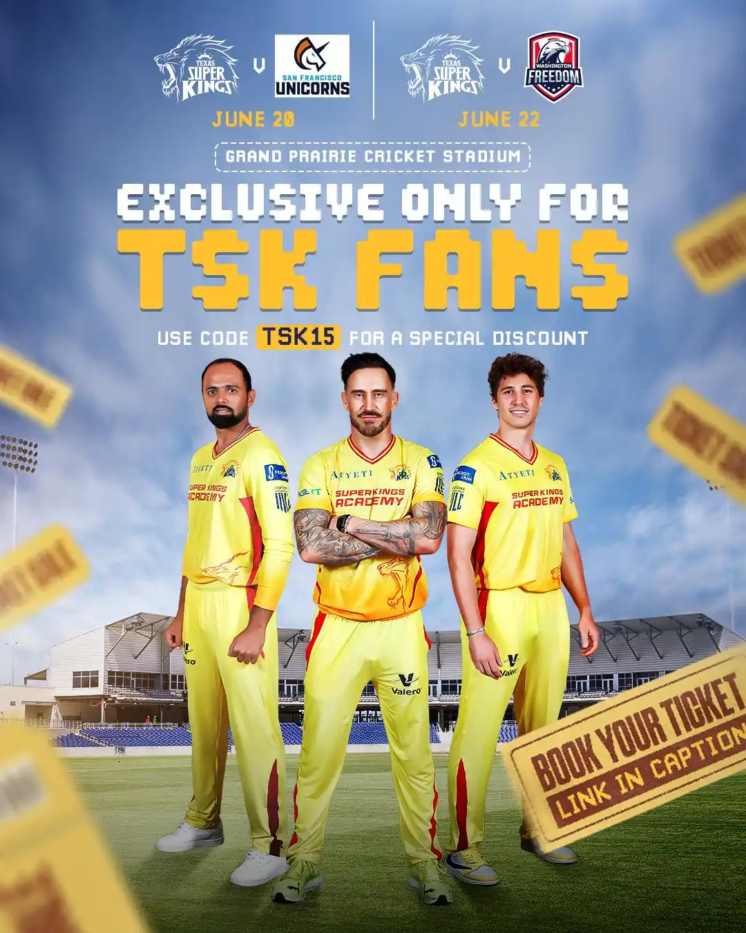 Image from Texas Super Kings: Superfans, this one’s for YOU! 🤩 Use code TSK15 for discounted ticket...
