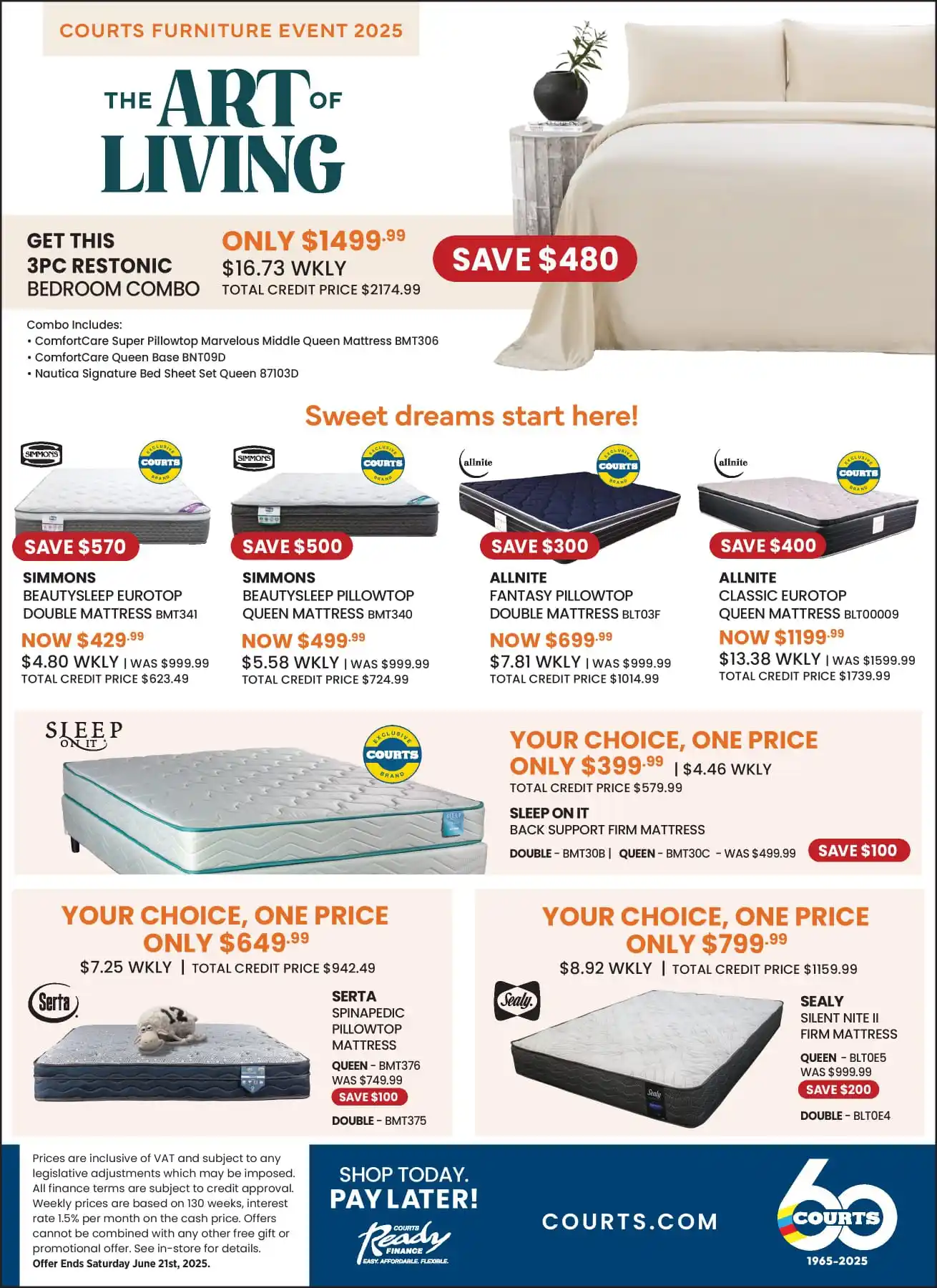 Image from Courts Barbados: 🛏️ SWEET DREAMS SALE!  💤 3PC Restonic Bedroom Combo - ONLY $1499.99 ...