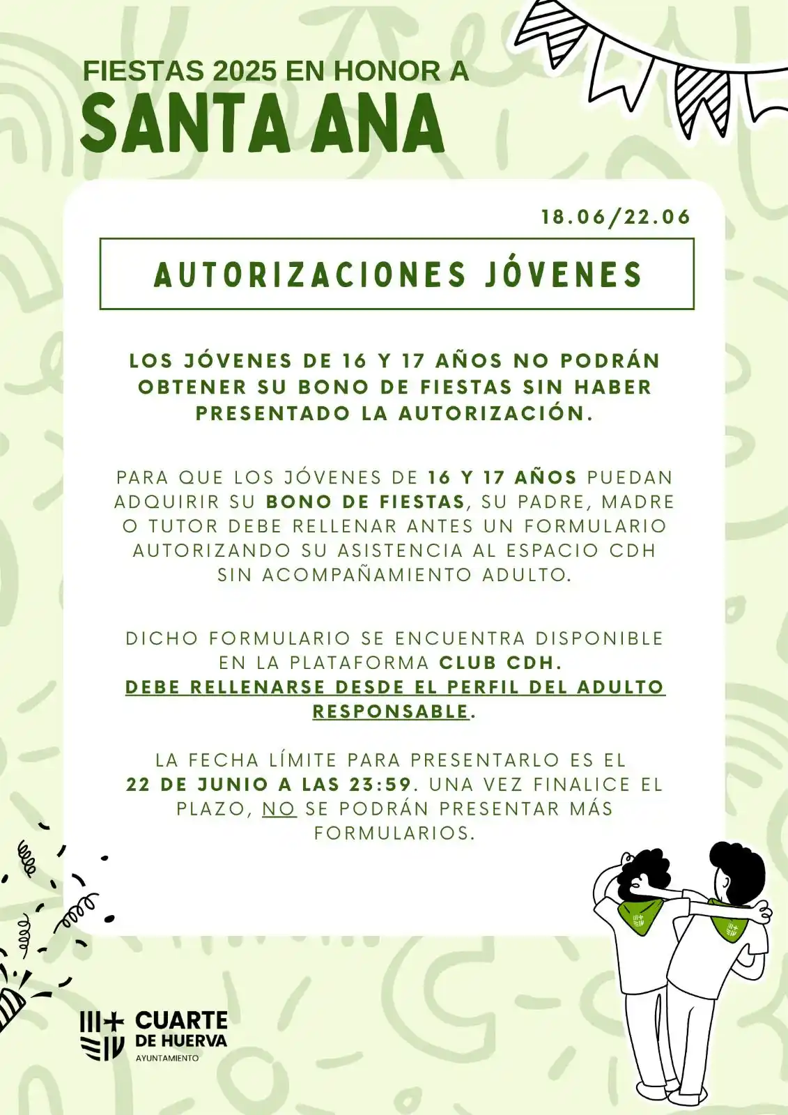 Image from Ayuntamiento de Cuarte de Huerva: 🎉 ¿Tienes 16 o 17 años y quieres tu bono de fiestas? ¡Necesitas autor...