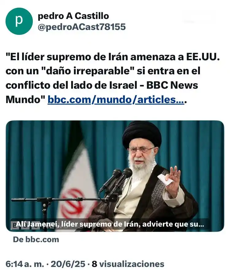 Image from Noticias de Venezuela: 18 junio 2025 El líder supremo de Irán el ayatolá Alí Jamenei, emitió ...
