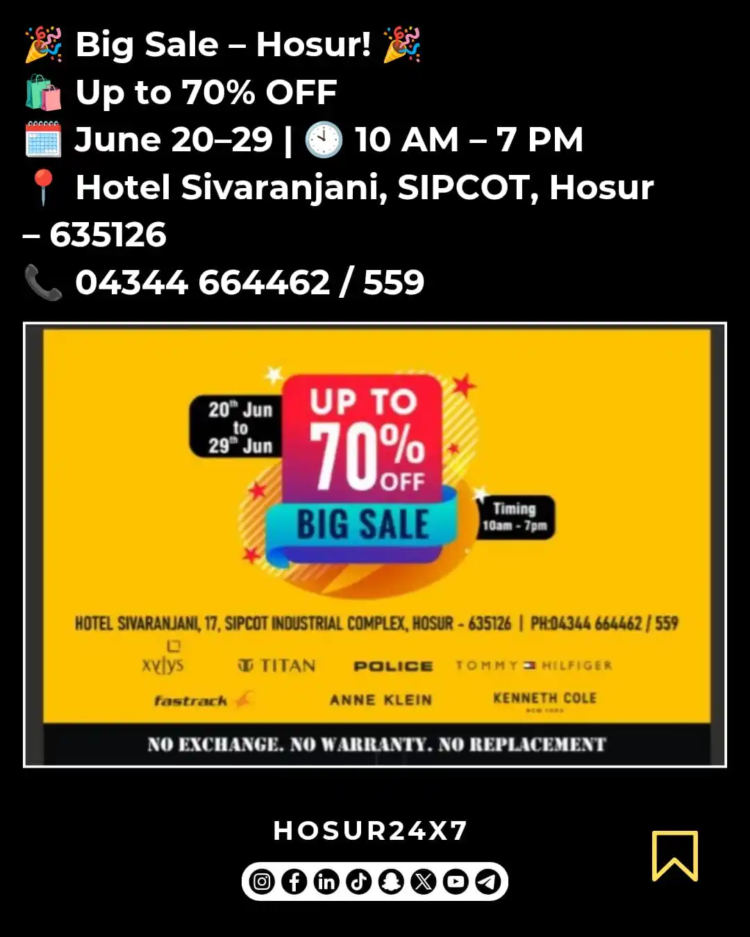 Image from HOSUR24X7 -OFFICIAL: 🎉 BIG SALE ALERT! 🎉 📍 Hosur – Don’t Miss Out!  🗓️ Dates: 20th June...