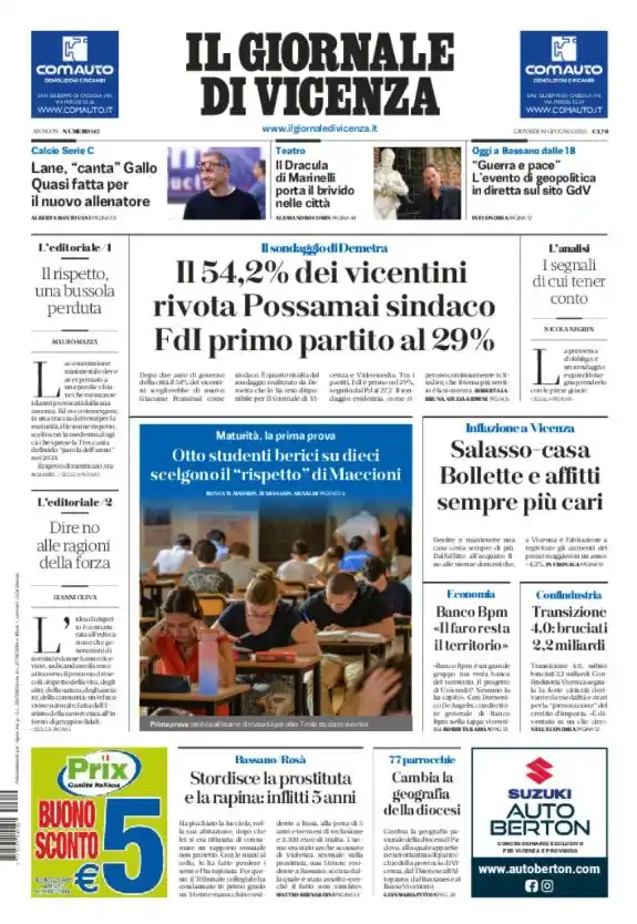 Image from Il Giornale di Vicenza: 🗞️☕ Buongiorno con la prima pagina de Il Giornale di Vicenza di oggi,...