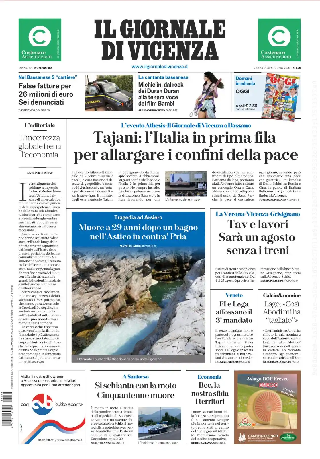 Image from Il Giornale di Vicenza: 🗞️☕ Buongiorno con la prima pagina de Il Giornale di Vicenza di oggi,...