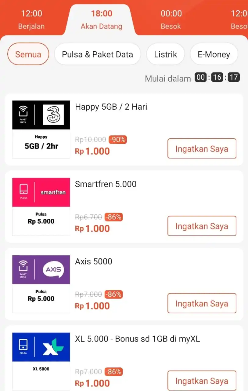 Image from Info Garapan Promo Indomaret Alfamart Racun Shopee Lazada Tokopedia Blibli Tiktok Superin Gojek Grab: Flash Sale Pulsa 1000 ⏰ 18:00 WIB Di aplikasi shopeepay https://app.s...