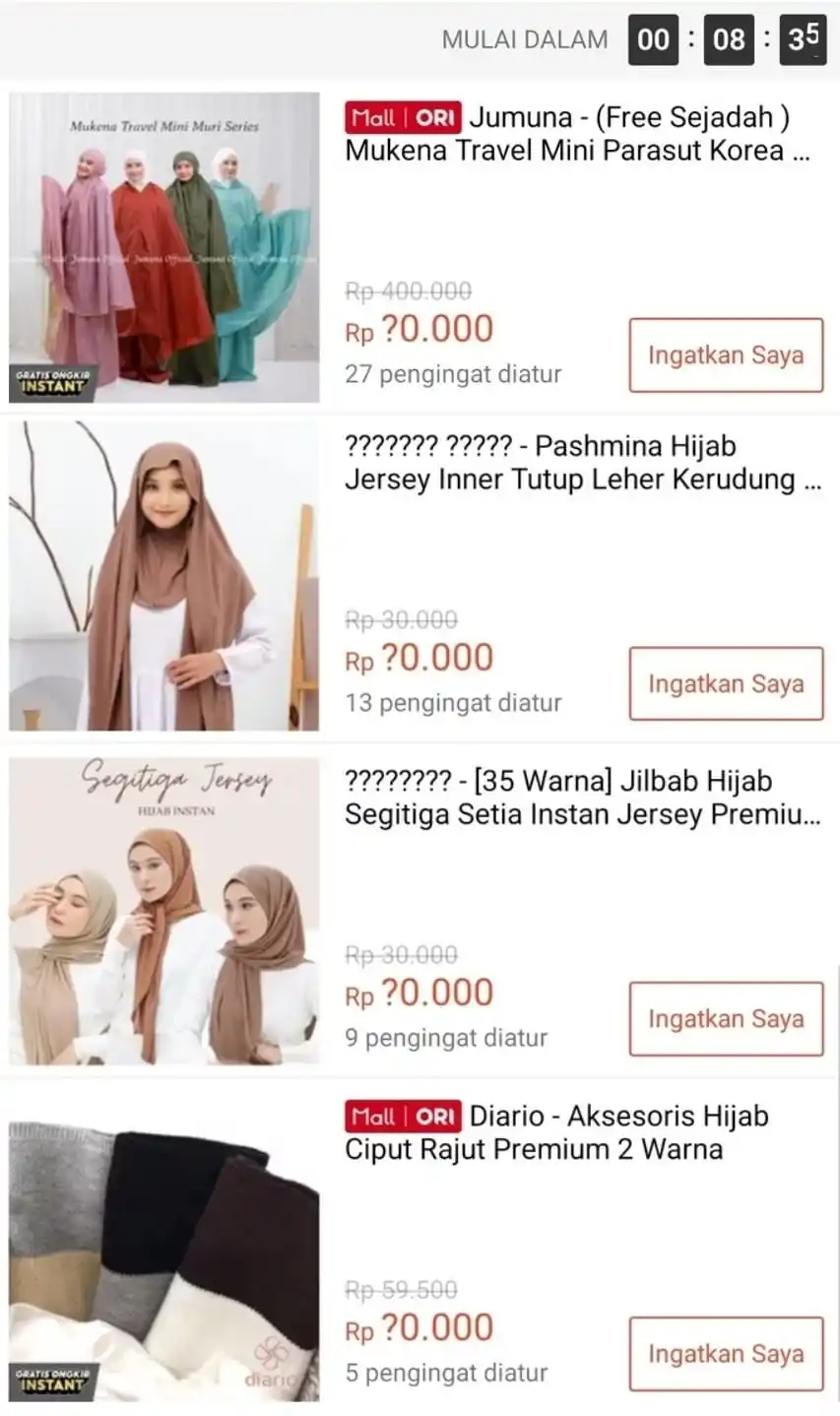 Image from Info Garapan Promo Indomaret Alfamart Racun Shopee Lazada Tokopedia Blibli Tiktok Superin Gojek Grab: FlashSale Hijab Serba 10rb ⏰️12:00 WIB https://s.shopee.co.id/6fVirdfE...