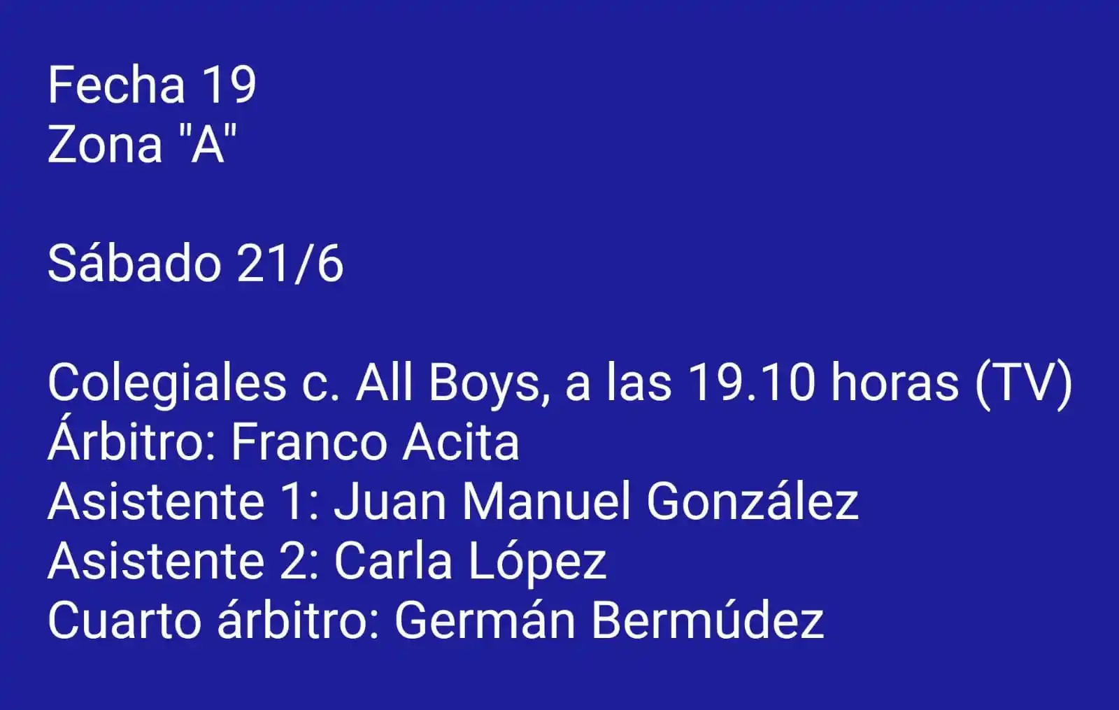 Image from All Boys Locura Web: Franco Acita será el árbitro contra Colegiales..  Para más información...