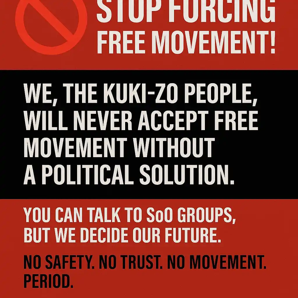 Image from KUKI UNITED: Free movement without political solution is unacceptable.  We the Kuki...