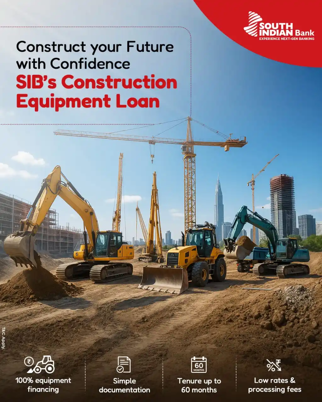 Image from South Indian Bank: *Gear up for growth with SIB’s Construction Equipment Loan.* Enjoy up ...