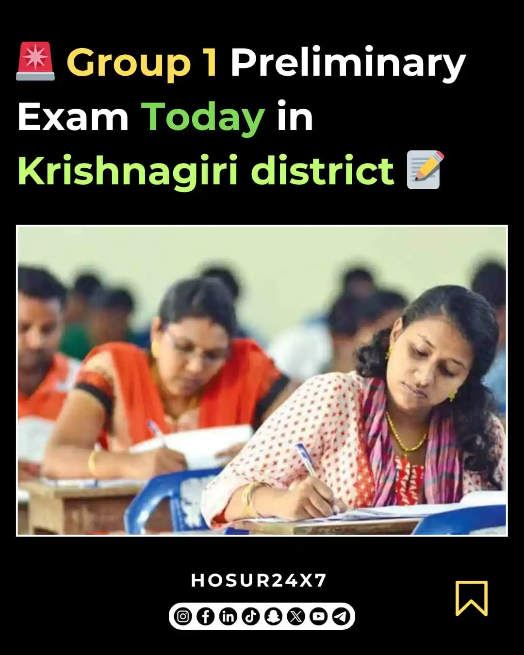 Image from HOSUR24X7 -OFFICIAL: 🚨 Group 1 Preliminary Exam Today in Krishnagiri! 📝 📅 Date: June 15...