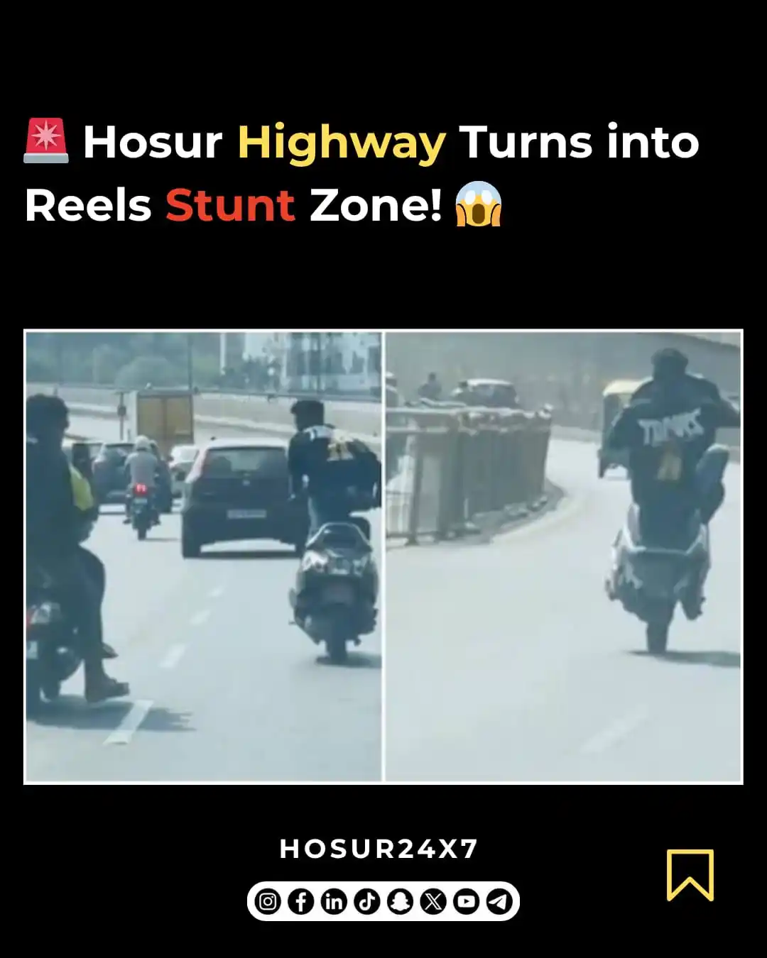 Image from HOSUR24X7 -OFFICIAL: 🚨 Hosur Highway Turns into Reels Stunt Zone! 😱  The Krishnagiri–Beng...