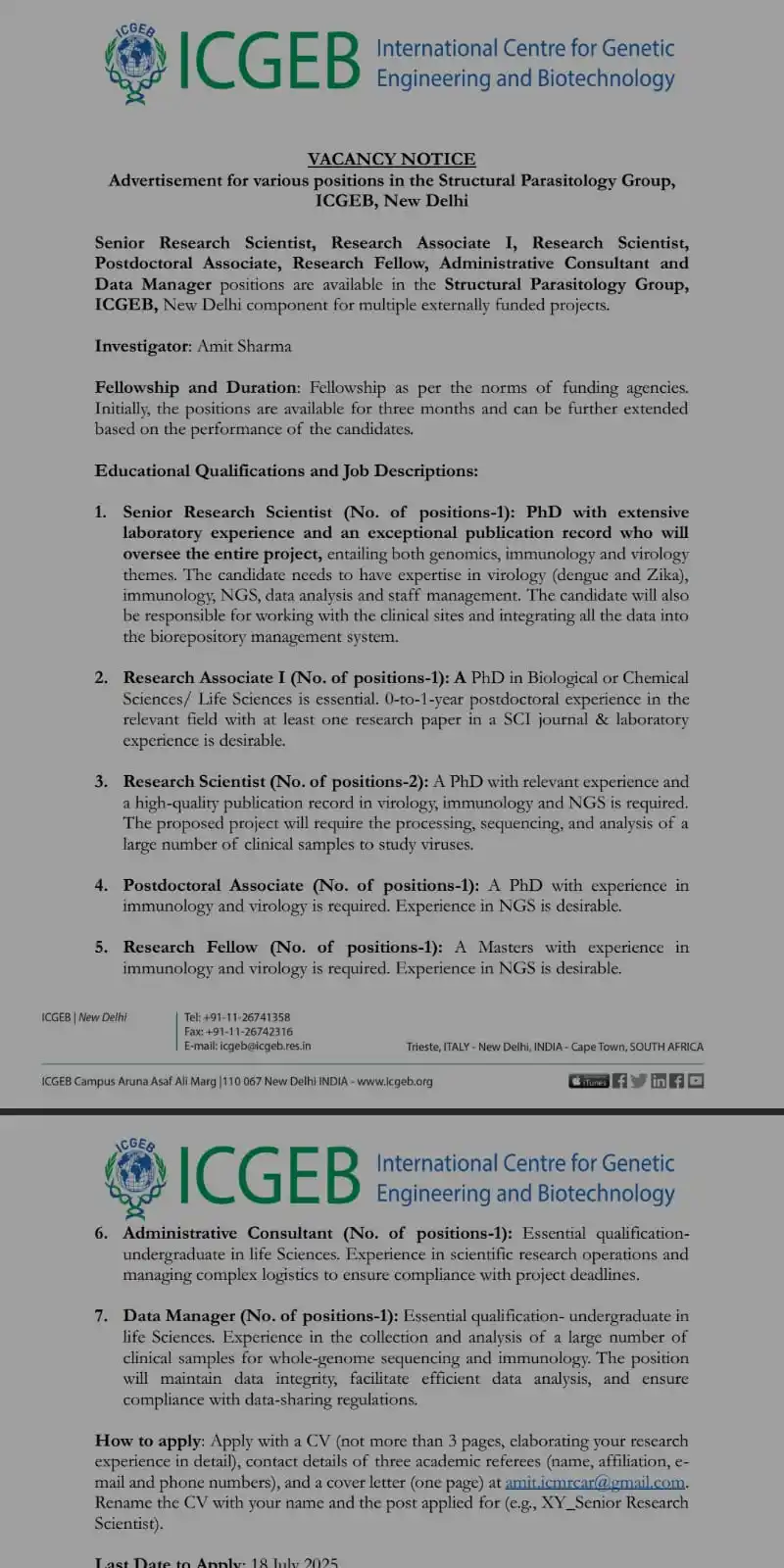 Image from LifeSciences Jobs 🎓| Biotechnology| Biochemistry |Microbiology | Updates 💡: https://www.icgeb.org/research-and-administrative-positions-icgeb-new-...