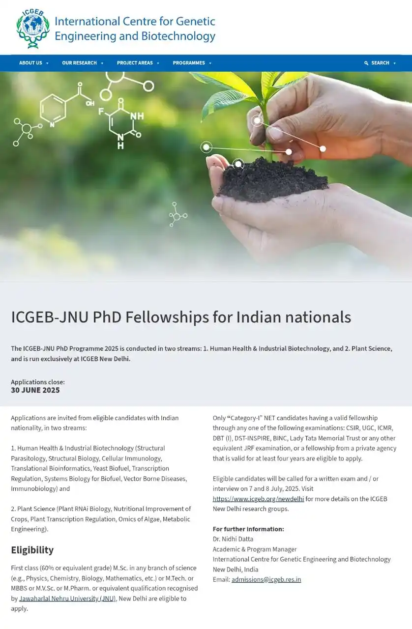 Image from LifeSciences Jobs 🎓| Biotechnology| Biochemistry |Microbiology | Updates 💡: 👉ICGEB-JNU PhD program 2025  https://www.icgeb.org/fellowships/icgeb-...