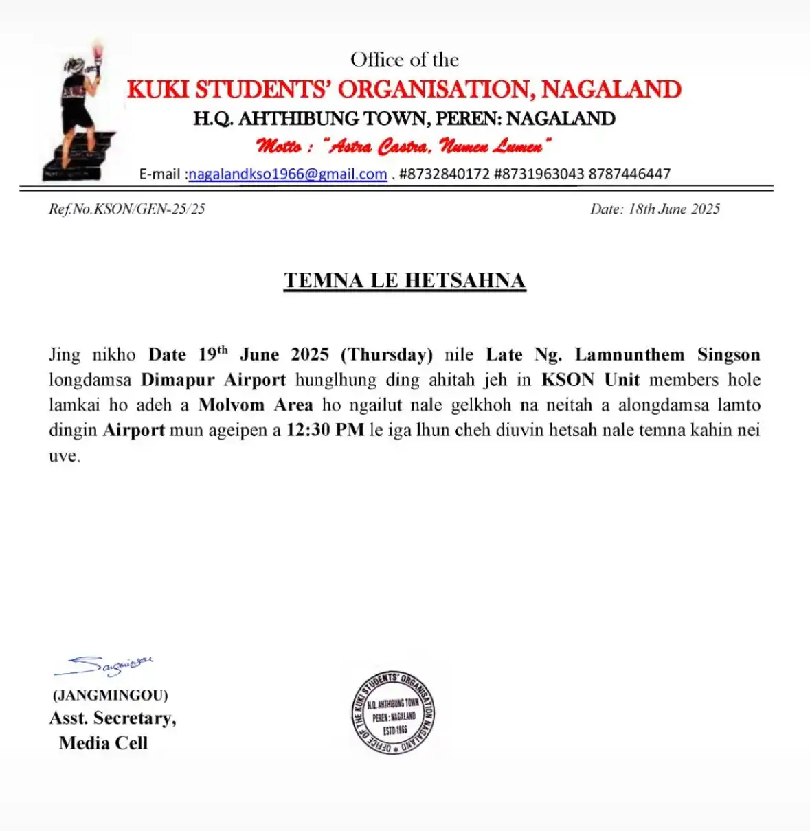 Image from KUKI UNITED: KSO-Nagaland akona, sister Anun longdamsa vailhun na thu’a temna le he...