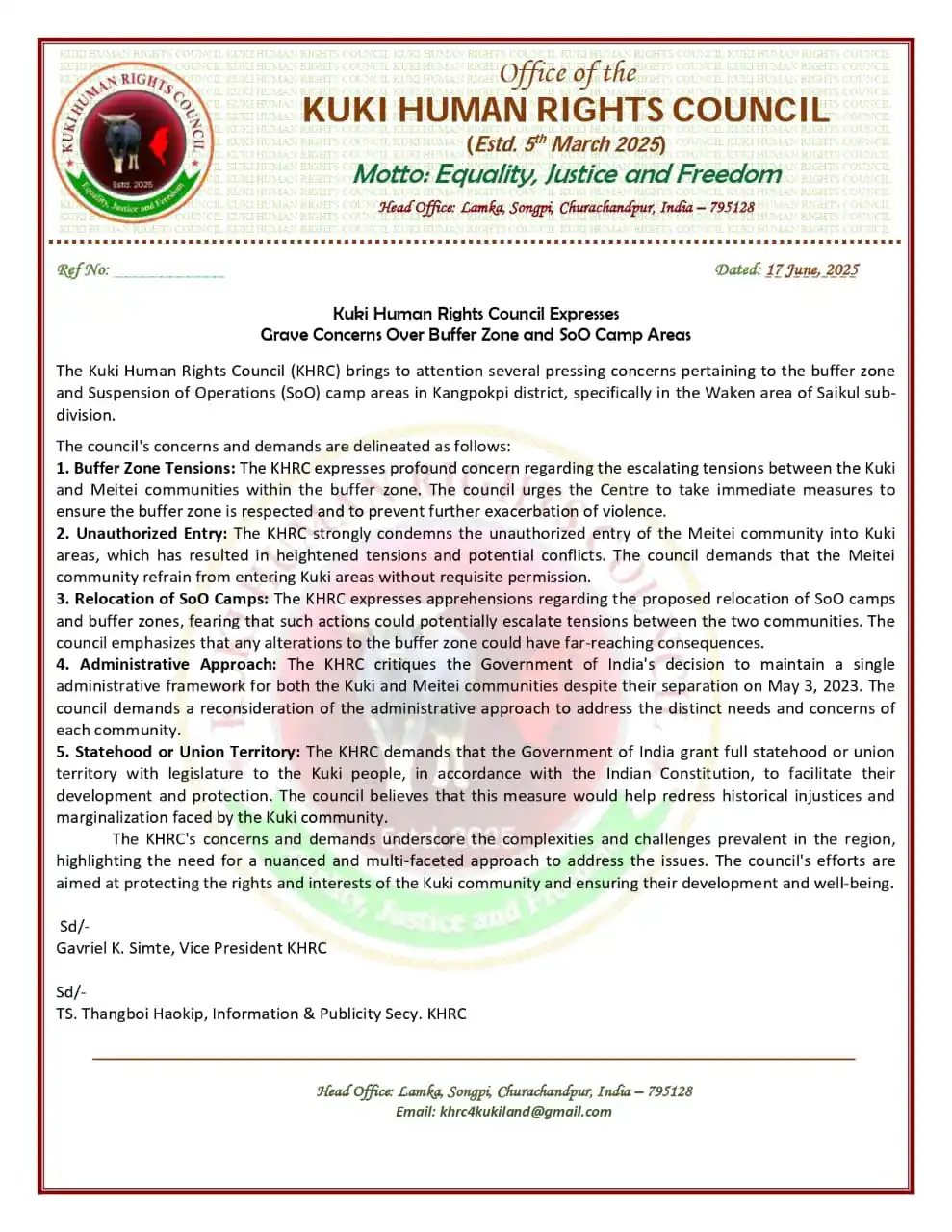 Image from KUKI UNITED: Kuki Human Rights Council Expresses Grave Concerns Over Buffer Zone an...