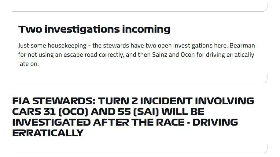 Image from Formula 1 | RacePress: ⚠️ Los comisarios tienen dos investigaciones abiertas. Bearman por no ...
