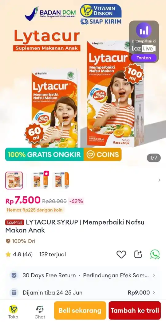 Image from Info Garapan Promo Indomaret Alfamart Racun Shopee Lazada Tokopedia Blibli Tiktok Superin Gojek Grab: LYTACUR SYRUP | Memperbaiki Nafsu Makan Anak https://s.lazada.co.id/s....
