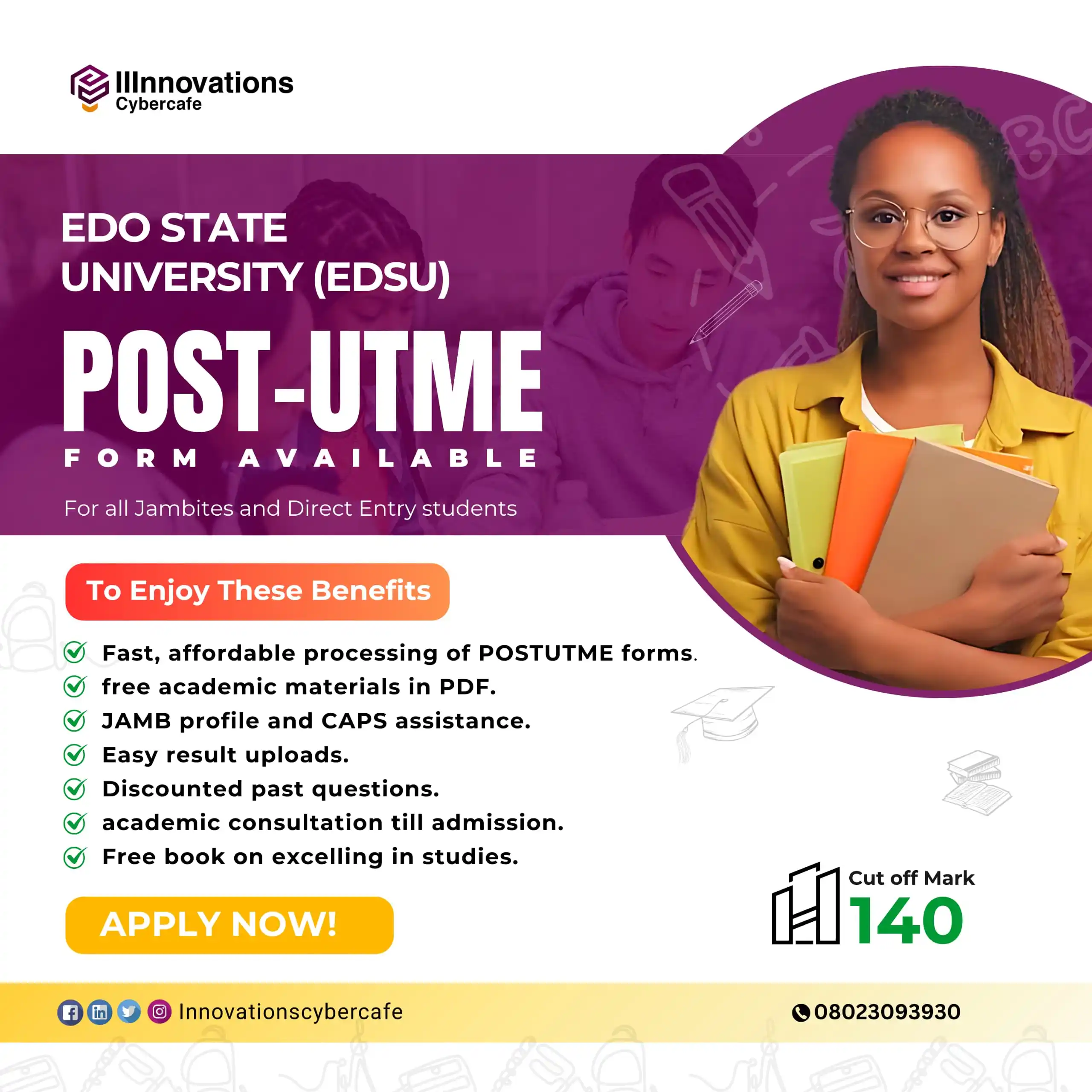 Image from INNOVATIONS CYBERCAFE: *NEW POSTUTME FORM RELEASE*  🔥🔥🔥🔥🔥   ```EDO STATE UNIVERSITY (EDS...