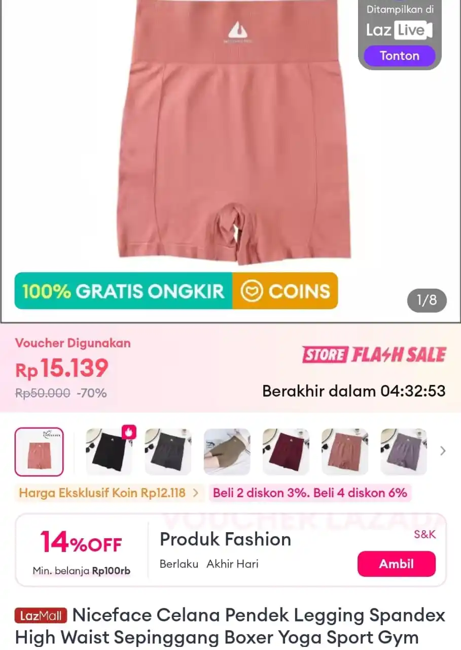 Image from Info Garapan Promo Indomaret Alfamart Racun Shopee Lazada Tokopedia Blibli Tiktok Superin Gojek Grab: Niceface Celana Pendek Legging Spandex High Waist Sepinggang Boxer Yog...