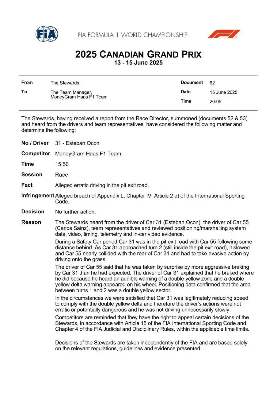 Image from Formula 1 | RacePress: ⚠ No hay sanción para Esteban Ocon por su acción a Carlos Sainz. 👉 L...