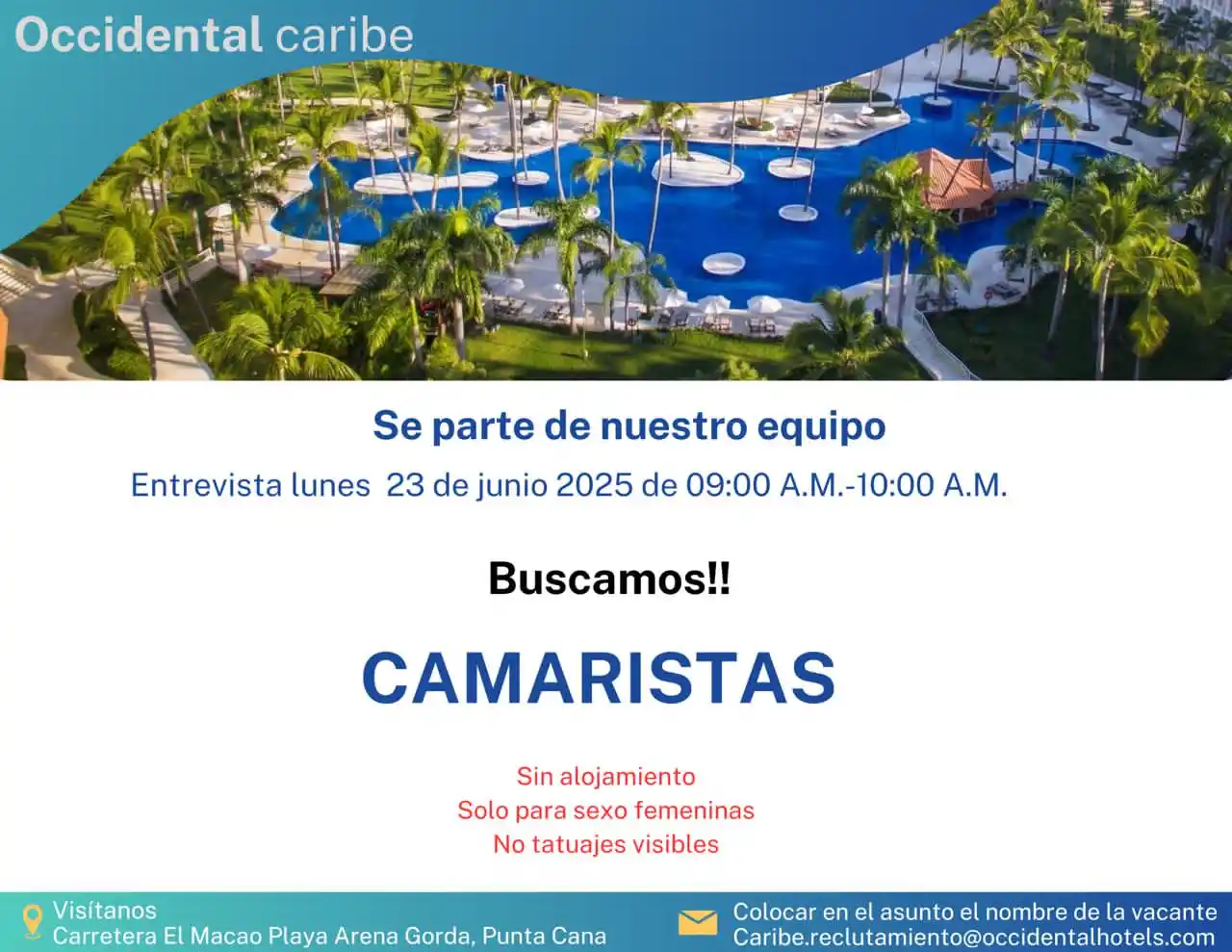 Image from Disi Mota Publicidad Empleos: Occidental caribe Arena Gorda Macao Bávaro  Se parte de nuestro equipo...