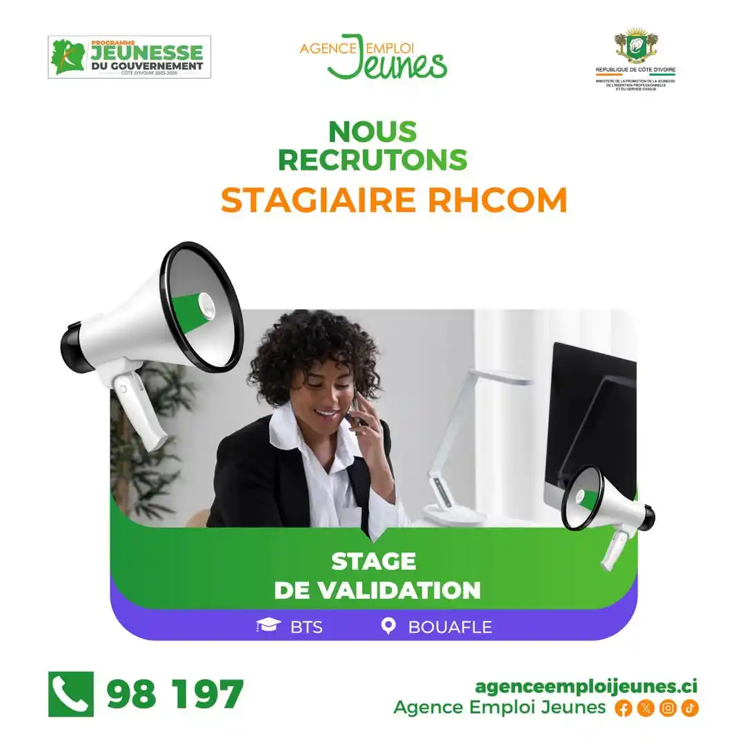 Image from MINISTÈRE DE LA PROMOTION DE LA JEUNESSE, DE L'INSERTION PROFESSIONNELLE ET DU SERVICE CIVIQUE: Offre de 𝐒𝐓𝐀𝐆𝐄   L'Agence Emploi Jeunes recherche 𝟑 stagiaires e...
