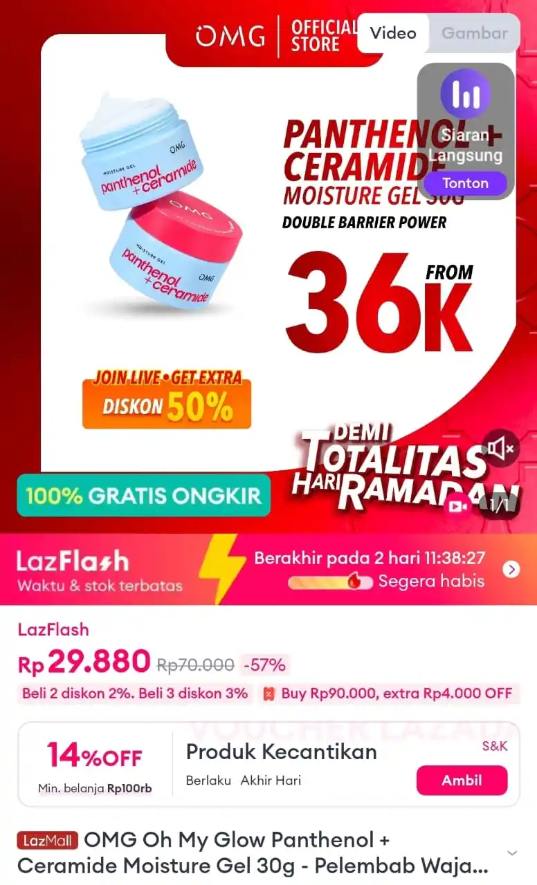 Image from Info Garapan Promo Indomaret Alfamart Racun Shopee Lazada Tokopedia Blibli Tiktok Superin Gojek Grab: OMG Oh My Glow Panthenol + Ceramide Moisture Gel 30g https://s.lazada...