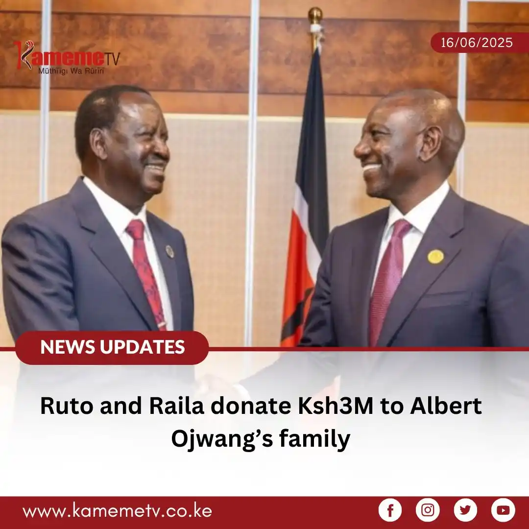 Image from Kameme Tv: President William Ruto na Raila Odinga kuhe bamiri ya Albert Ojwang ci...