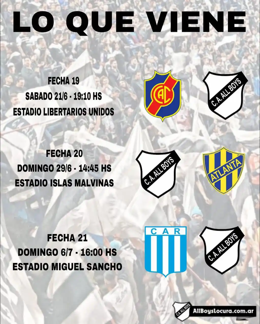 Image from All Boys Locura Web: 𝐏𝐫𝐢𝐦𝐞𝐫𝐚 𝐍𝐚𝐜𝐢𝐨𝐧𝐚𝐥 - 𝐅𝐞𝐜𝐡𝐚 𝐍° 𝟏𝟵 / 𝐙𝐨𝐧𝐚 𝐀 Sá...