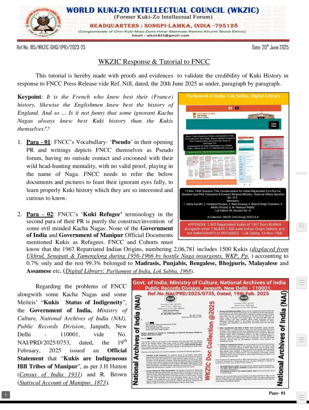 Image from KUKI UNITED: Ref.No. 185/WKZIC-GHQ/(PR)/2023-25 ...