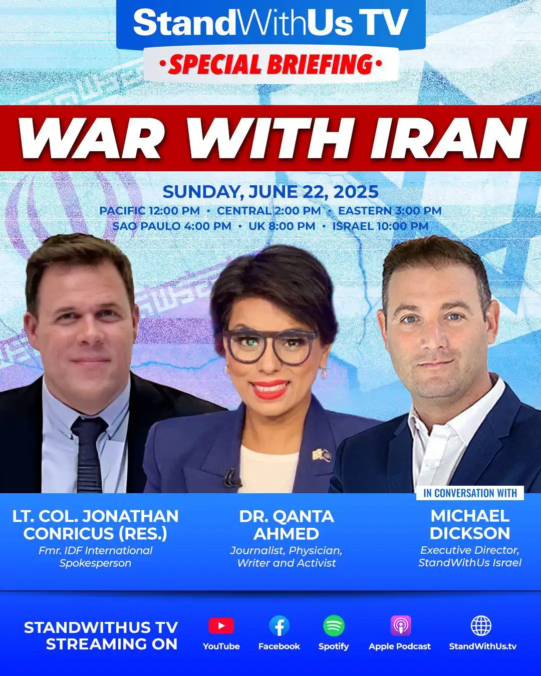 Image from Michael Dickson: *SUNDAY* 🔴🎥 WAR WITH IRAN: Join StandWithUs TV for an Emergency Brie...