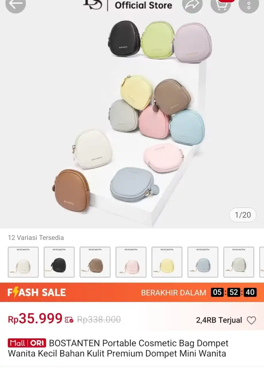 Image from Info Garapan Promo Indomaret Alfamart Racun Shopee Lazada Tokopedia Blibli Tiktok Superin Gojek Grab: Temukan BOSTANTEN Portable Cosmetic Bag Dompet Wanita Kecil Bahan Kuli...