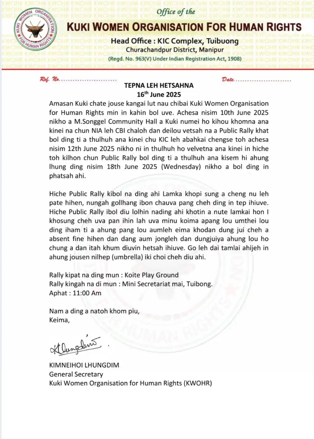 Image from KUKI UNITED: TEPNA LEH HETSAHNA 16th June 2025 Amasan Kuki chate jouse kangailut n...