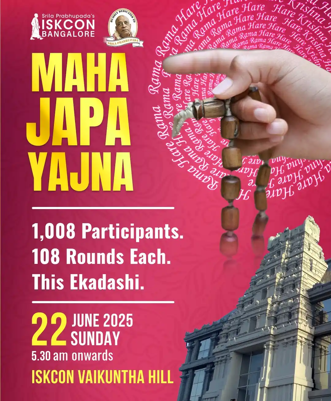 Image from ISKCON Bangalore: This Ekadashi, join us for a sacred offering of Harinama Japa. Partic...