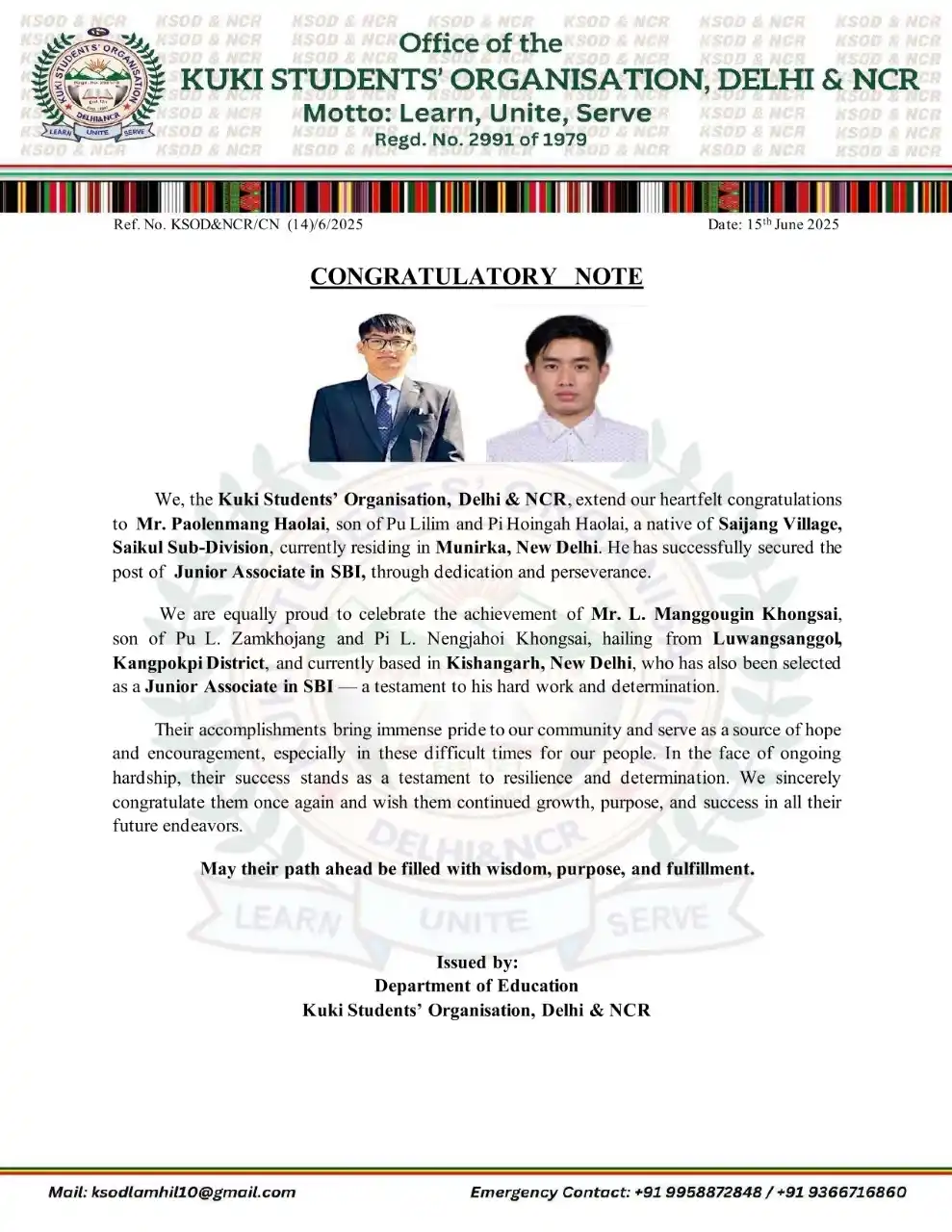Image from KUKI UNITED: We, the Kuki Students’ Organisation, Delhi & NCR, extend our heartfelt...