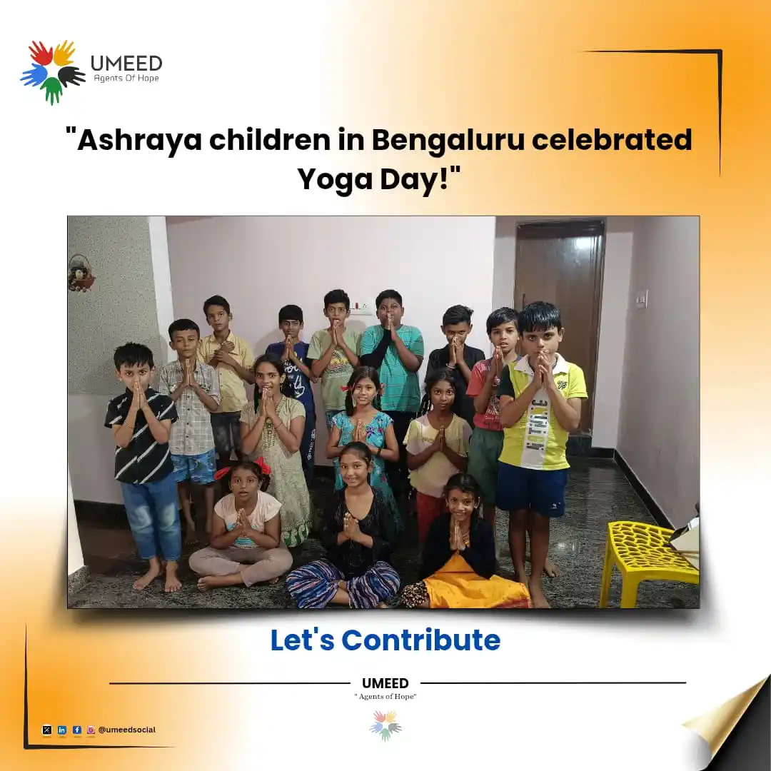 Image from Umeed Social And Economic Development: Ashraya children in bengaluru celebrated yoga day with energy, balance...