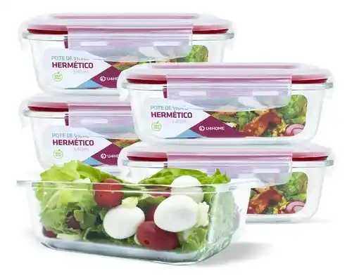 Image from Vizzuali Ofertas: Conjunto 5 Pote Vidro Hermética Quentinha Marmita 640ml  R$ 66 Cupom: ...