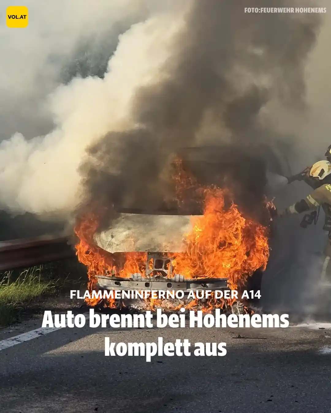 Image from VOL.AT Vorarlberg Online: *Flammeninferno auf der A14: Auto brennt bei Hohenems komplett aus*➡️h...