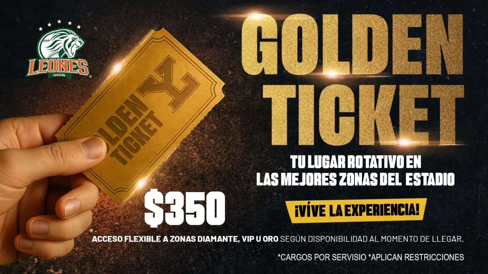 Image from Leones de Yucatán: 🎟️🟡GOLDEN TICKET – TU EXPERIENCIA FLEXIBLE EN EL ESTADIO🏟️😮‍💨  ¿Q...