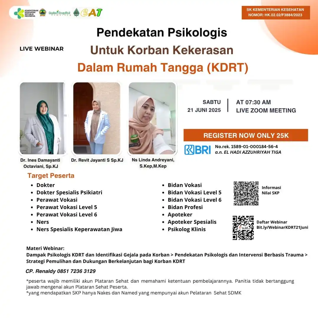 Image from WEBINAR SKP KEMENKES: 🔥 H-2 Webinar Pendekatan Psikologis untuk Korban KDRT 🔥  📌 Daftar: ...