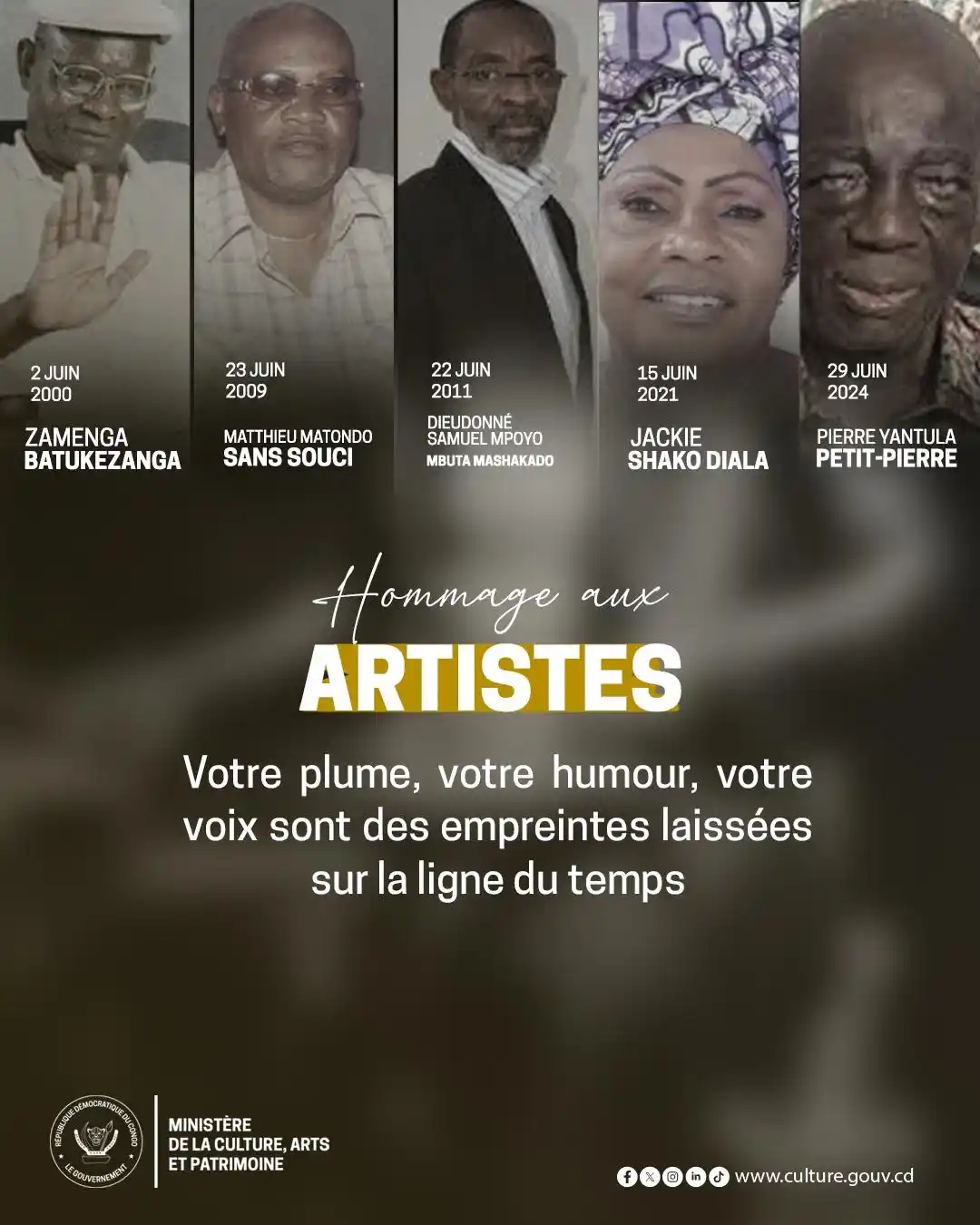Image from Ministère de la Culture, Arts et Patrimoine: Hommage aux artistes disparus au mois de Juin 
 
 Votre contribution à...