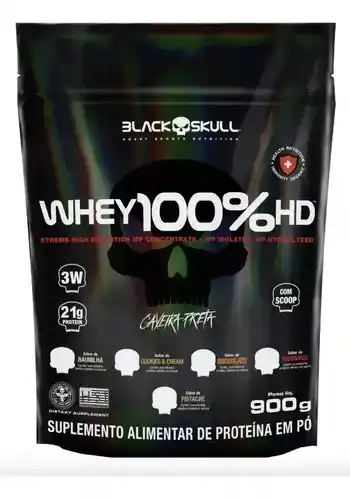 Image from Vizzuali Ofertas: MEGA WHEY DA BLACK SKULL Whey Black Skull 100% HD Baunilha 900g R$ 8...