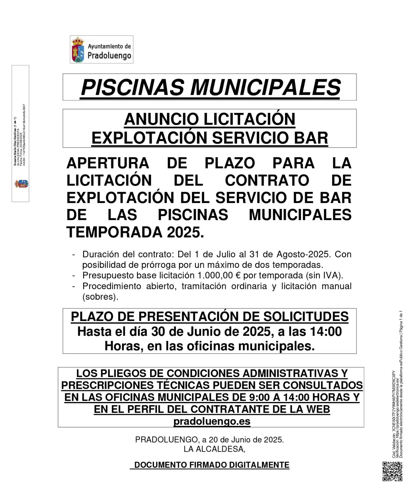 Image from Pradoluengo Informa: *PISCINAS MUNICIPALES - LICITACIÓN EXPLOTACIÓN SERVICIO DE BAR* - PLAZ...