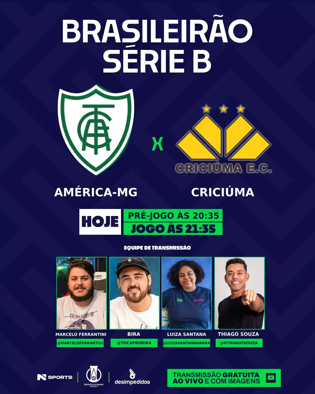 Image from Desimpedidos: SIGA NOSSO ESQUADRÃO! 🎤  Nosso time de transmissão está escalado! Nar...