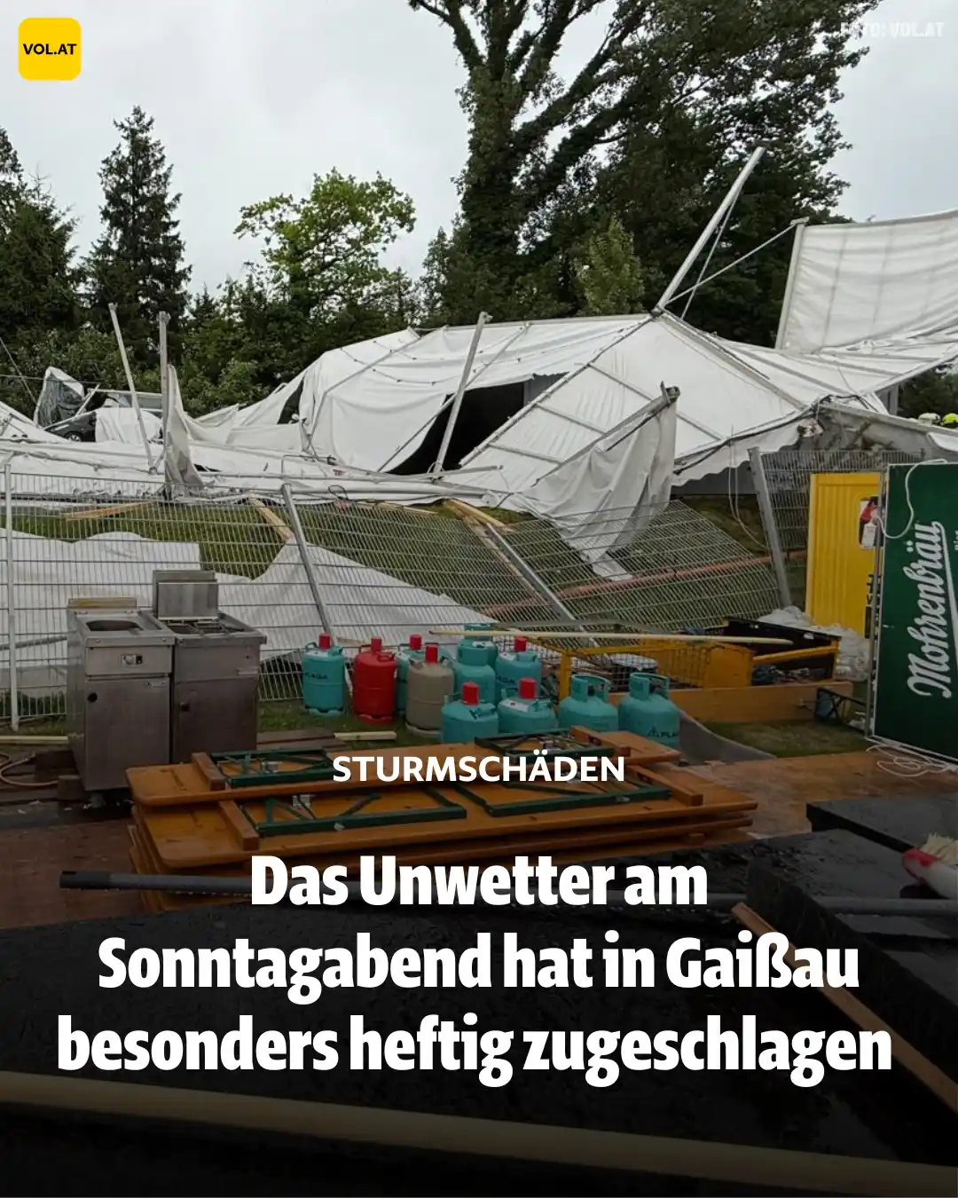Image from VOL.AT Vorarlberg Online: *Sturm reißt Festzelt in Gaißau um* ➡️ https://bit.ly/4jQ8q8Y...
