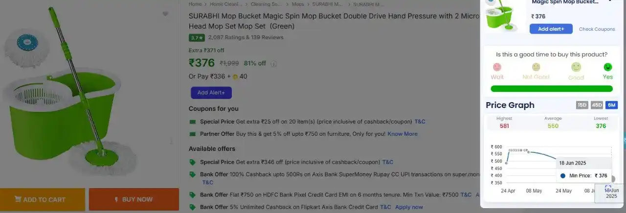 Image from FLIPSHOPE - Deals and Offers: SURABHI Mop Bucket Magic Spin Mop Bucket @ 376  🔗 https://fpkrt.cc/tv...